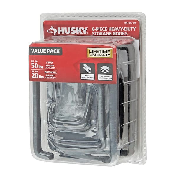 Husky Heavy-Duty Wall-Mounted Storage Hooks 6-Piece Value-Pack