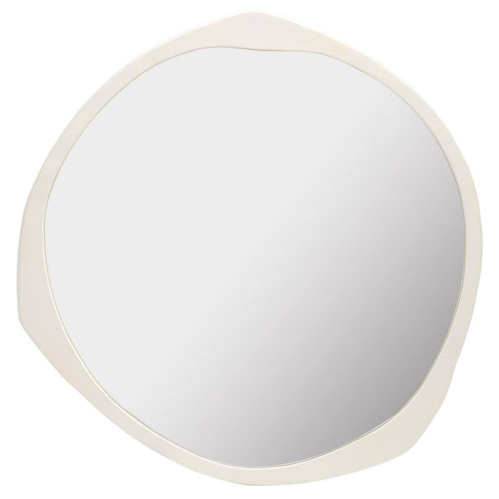 Ivory Round 38" Wood Framed Wall Mirror