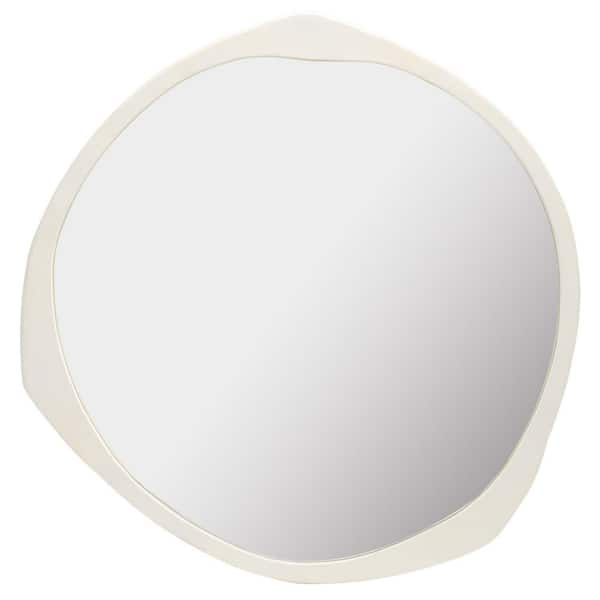 SAFAVIEH Sayori 38 in. W x 38 in. H Wood Round Modern Ivory Wall Mirror