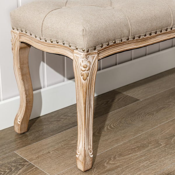 OrangeOne 45 in. Linen Carving Upholstered Entryway and