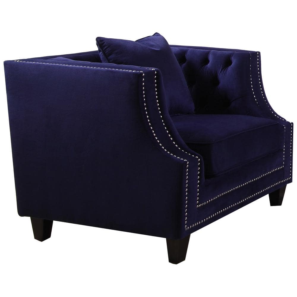 Best Master Furniture Ciel Blue Tufted Velvet Arm Chair 1706BLC The