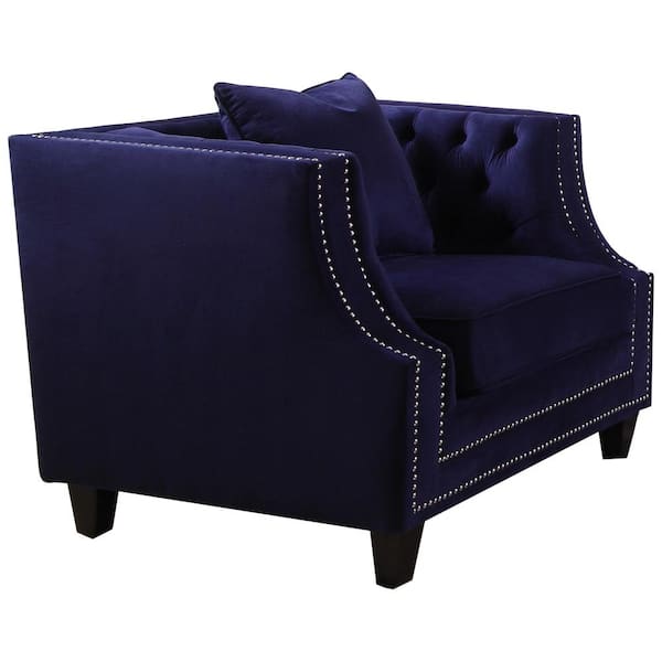 Best Master Furniture Ciel Blue Tufted Velvet Arm Chair