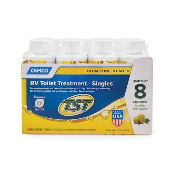 Camco Tst Ultra Concentrated Rv Toilet Treatment Singles - Lemon Scent, 8 X 4 Oz. Bottle