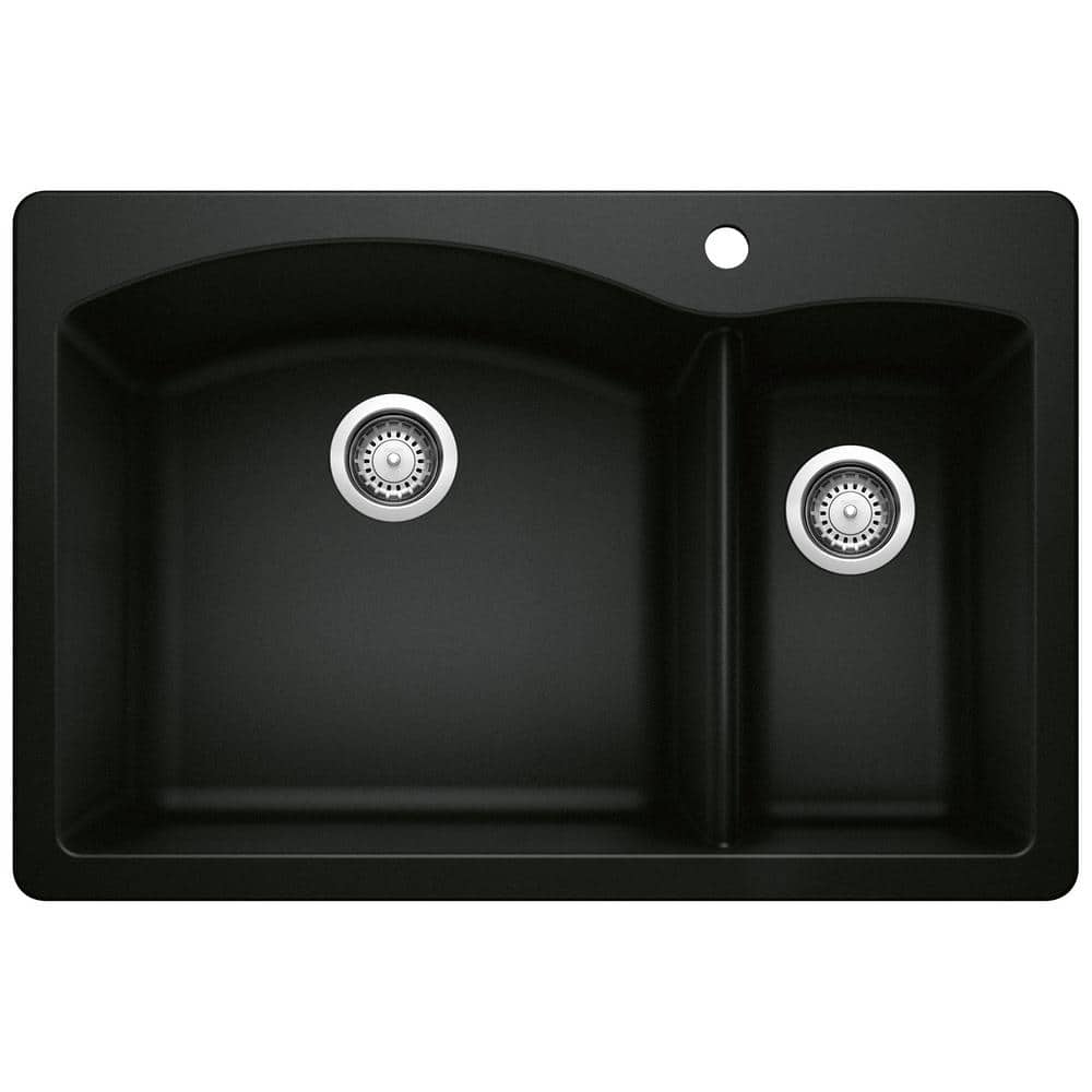 DIAMOND 33 in. Drop-In/Undermount Double Bowl Coal Black Granite Composite 