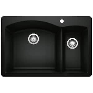 DIAMOND 33 in. Drop-In/Undermount Double Bowl Coal Black Granite Composite Kitchen Sink