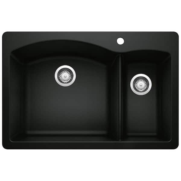 Blanco DIAMOND 33 in. Drop-In/Undermount Double Bowl Coal Black Granite Composite Kitchen Sink