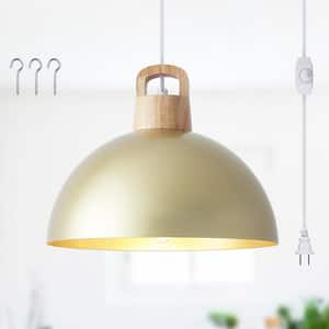 1-Light Spray-Painted Gold Modern Pendant Light Fixture with Plug-In Switch for Kitchen Island, No Bulbs Included