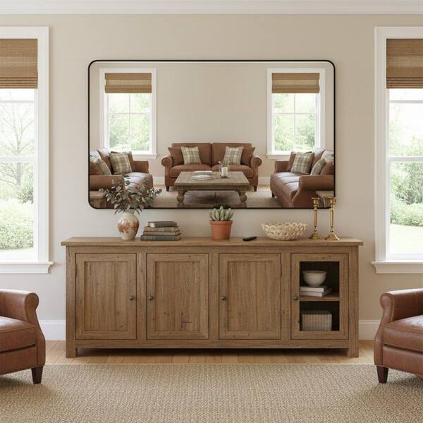 Odin 60 in. W x 36 in. H Tempered Glass Matte Black Rectangular Framed Wall Bathroom Vanity Mirror