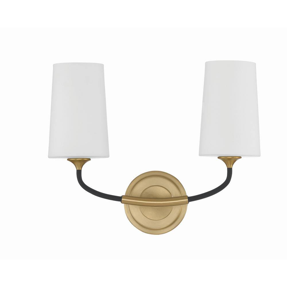 Niles Black and Gold 2-Light Sconce with White Glass Shades