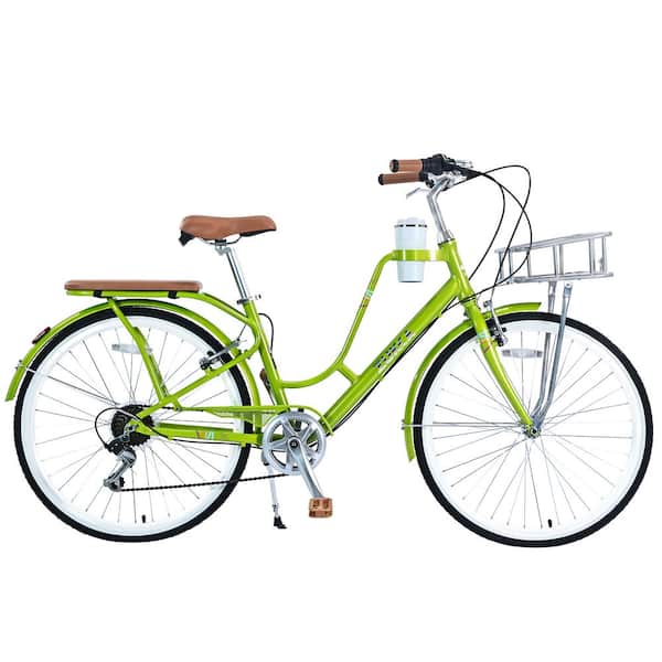 Sudzendf 26 in. 7 Speed Green Ladies Bicycle with Coffee Cup Holder