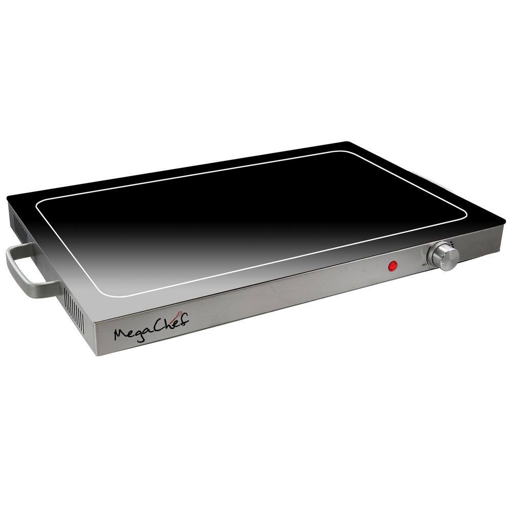 MegaChef 24" Silver and Black Electric Warming Tray with Adjustable Temperature Control