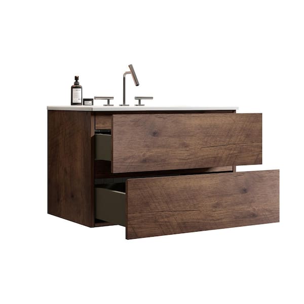 Eviva Lux 60 in. W x 21 in. D x 26 in. H Floating Bath Vanity in Rosewood with White Tempered Glass Top
