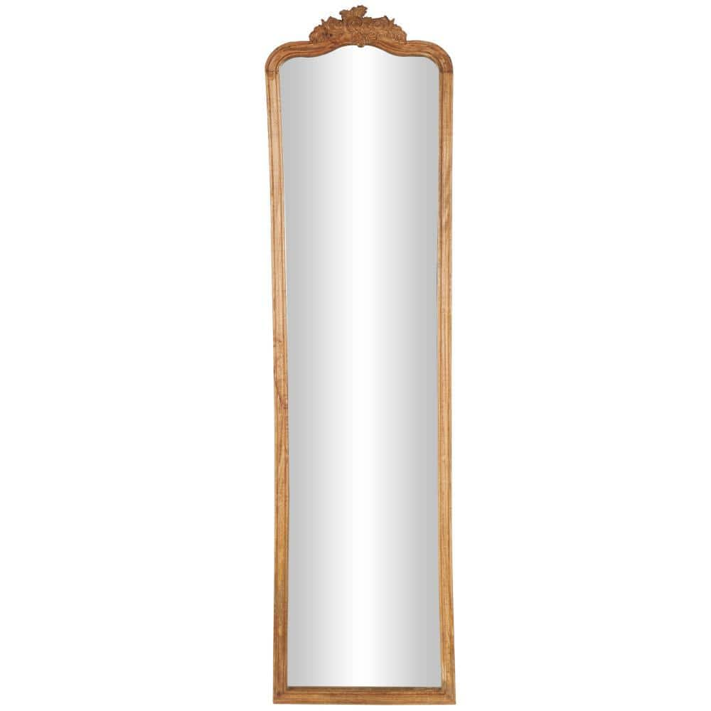 Litton Lane 20 in. W x 76 in. H Brown Mango Wood Oiled Scroll Floor Mirror with Carved Groove Frame