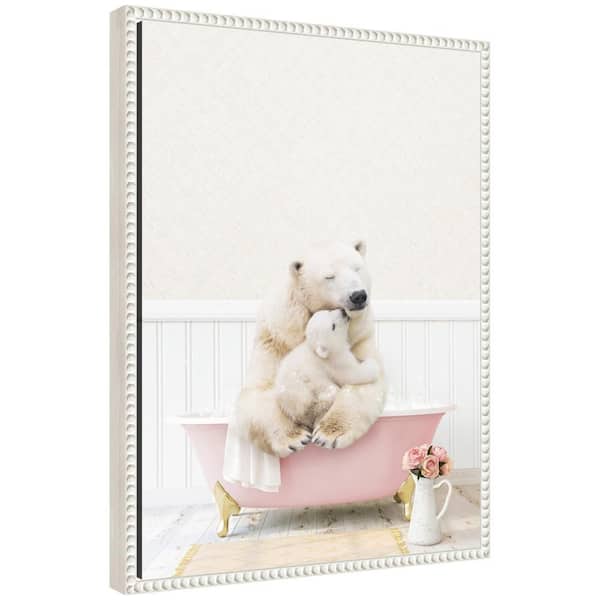 Sylvie Mother and Baby Polar Bear in Cottage Rose Bathtub by Amy Peterson Framed Art Print 24 in. x 18 in.