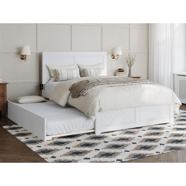 Canyon White Solid Wood Full Platform Bed with Matching Footboard and Twin Trundle