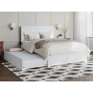 Canyon White Solid Wood Full Platform Bed with Matching Footboard and Twin Trundle