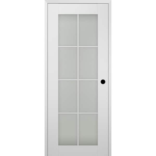Belldinni Smart Pro 8-Lite 18 in. x 80 in. Left-Hand Frosted Glass Polar White Composite Wood Single Prehung Interior Door