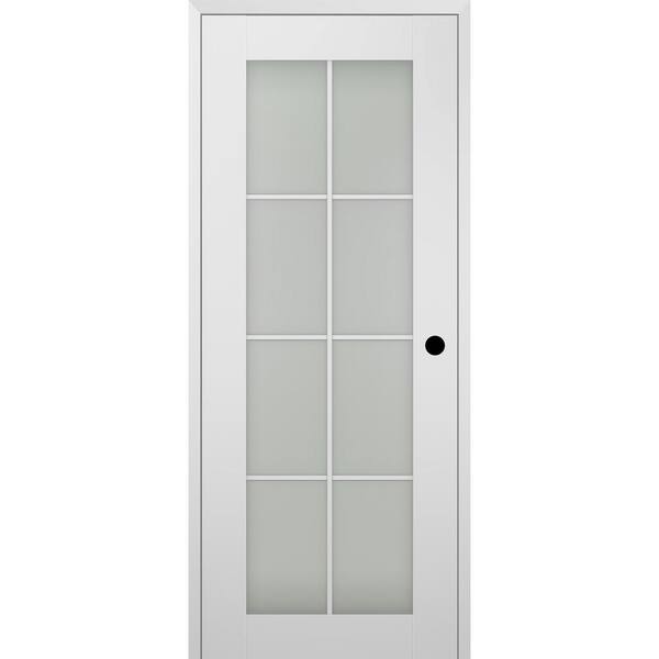 Belldinni Smart Pro 8-Lite 30 in. x 84 in. Left-Hand Frosted Glass Polar White Composite Wood Single Prehung Interior Door