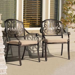 Bronze Cast Aluminum Outdoor Dining Chair with Beige Cushion (2-Pack)