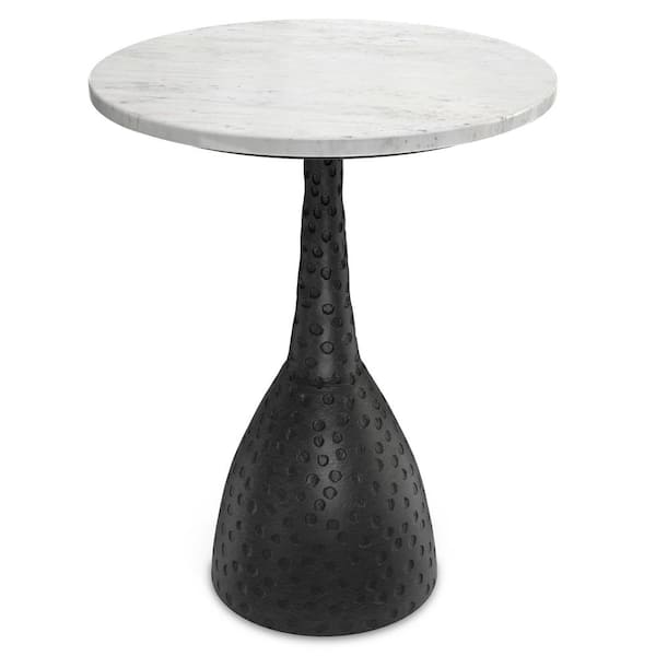 Simpli Home Myles Contemporary Modern 16 in. Round Stone Side Table in Black End Table