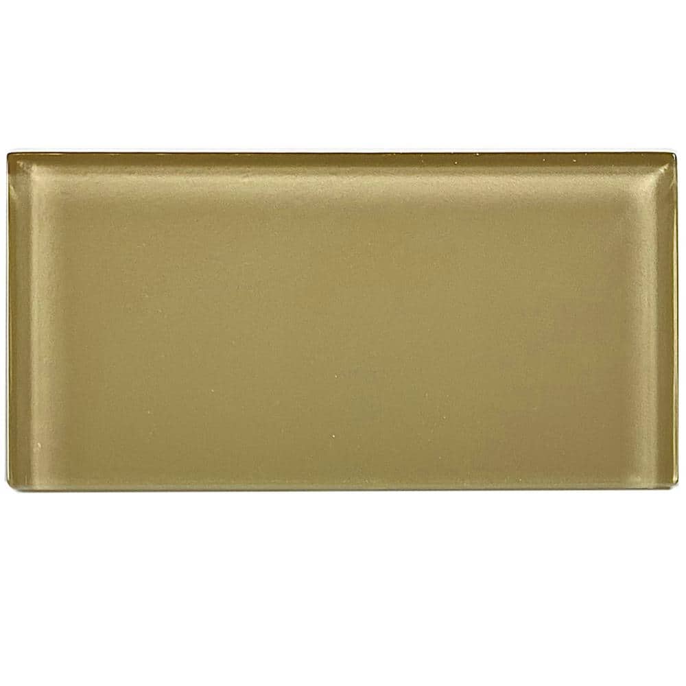 Metro 3 in. x 6 in. Olive Brown Glossy Glass Subway Wall Tile (10 sq. ft./Case) price history on PriceWatchPro