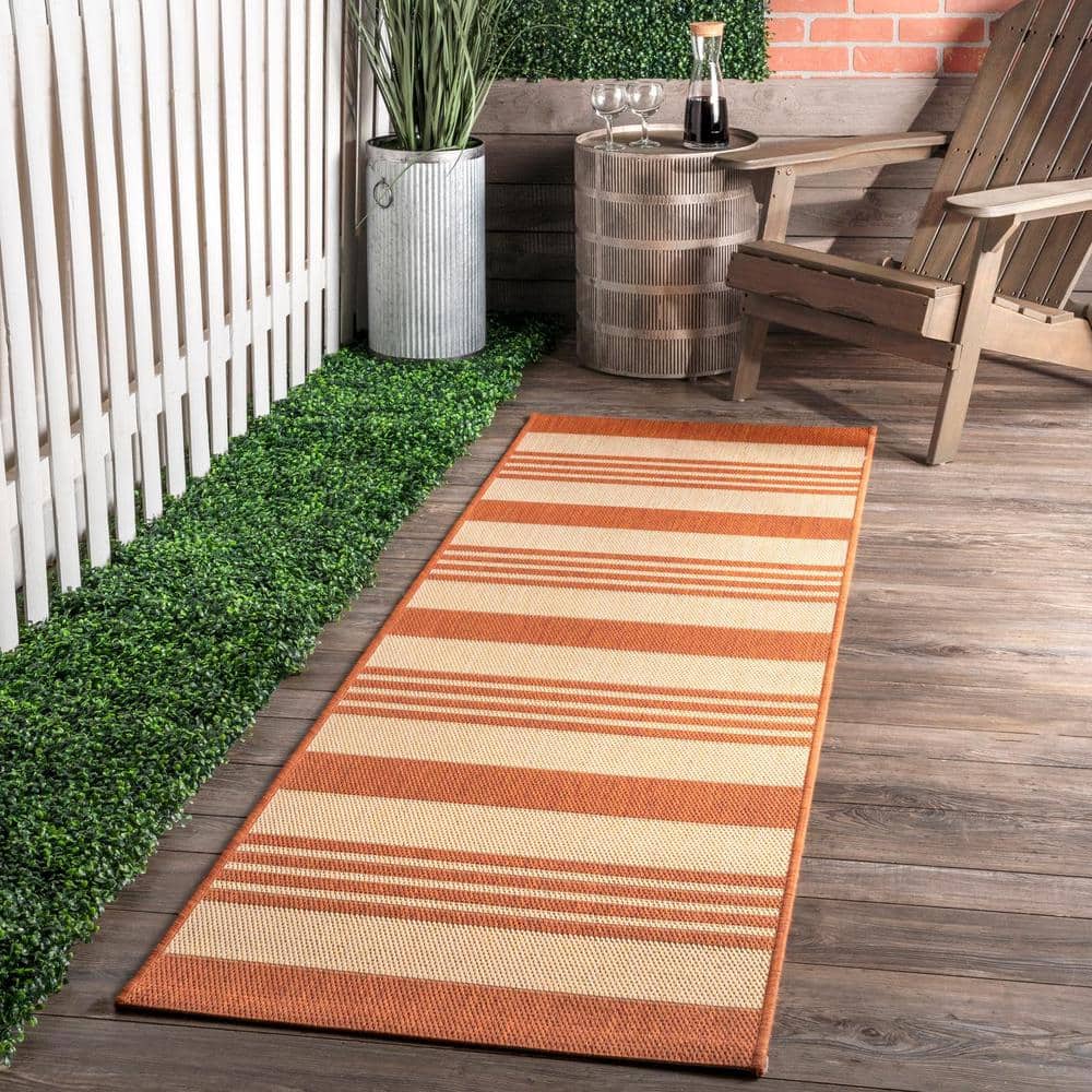 Reversible Terracotta Stripe Synthetic 3' x 5' Outdoor Rug