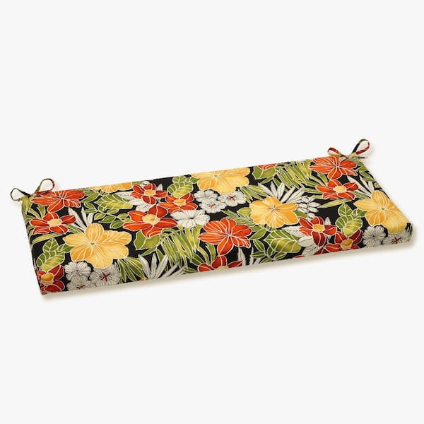 Pillow Perfect Tropical Rectangular Outdoor Bench Cushion in Black