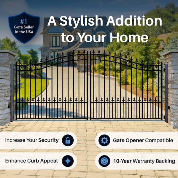 ALEKO Prague Style 14 ft. x 6 ft. Black Steel Dual Driveway Fence