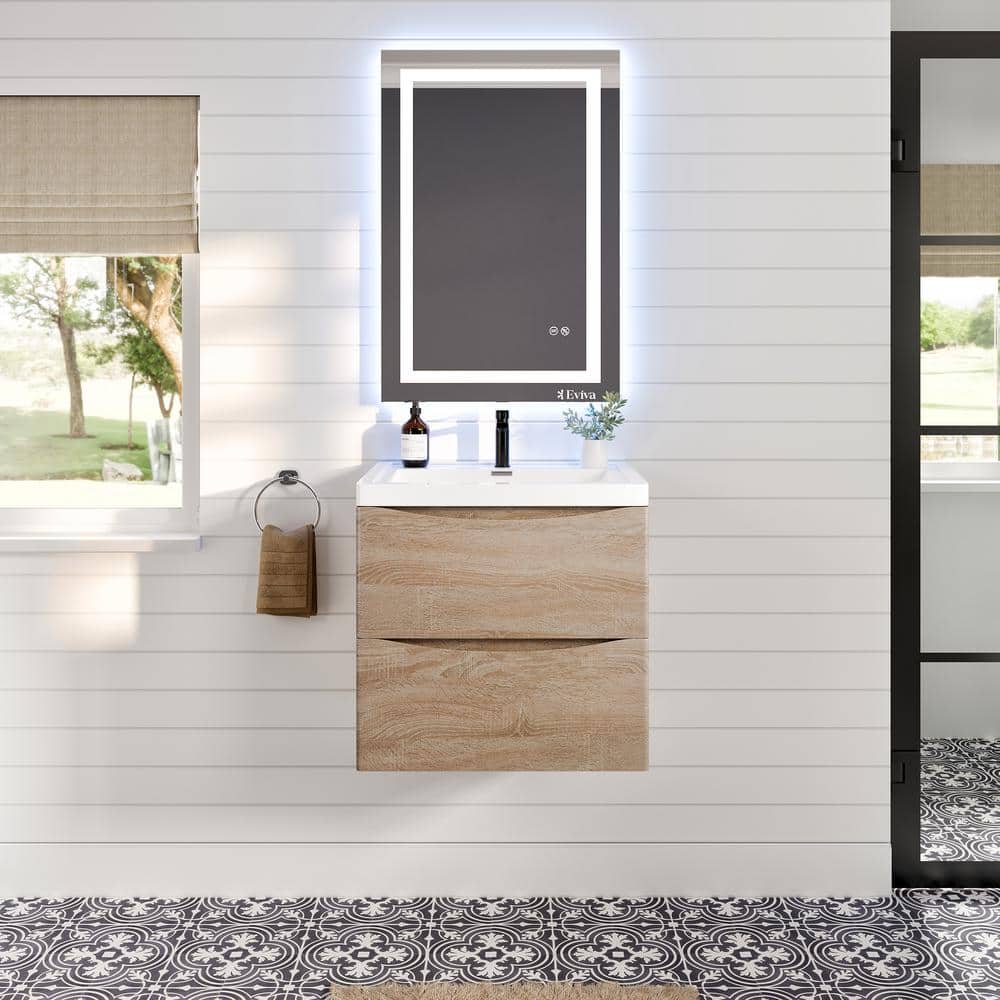 Eviva Smile 24 in. W x 16.7 in. D x 21 in. H Bathroom Vanity in White Oak with White Acrylic Top with White Sink -  N600-24WK-WM