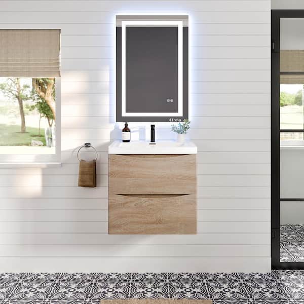 Eviva Smiley 24 in. W x 17 in. D x 21 in. H Floating Bath Vanity in Rosewood with White Acrylic Top