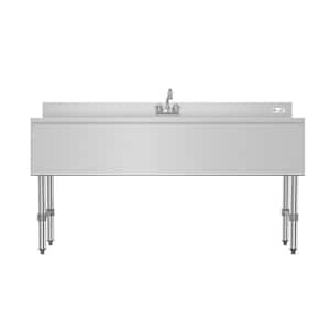 60 in. Three Compartment Stainless Steel Commercial Bar Sink with 3 in. Backsplash and Dual Drainboard with Faucet, NSF