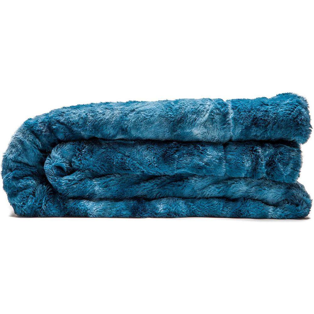 Elegant Minky Blue Faux Fur & Sherpa Reversible Throw Blanket 50" x 65"