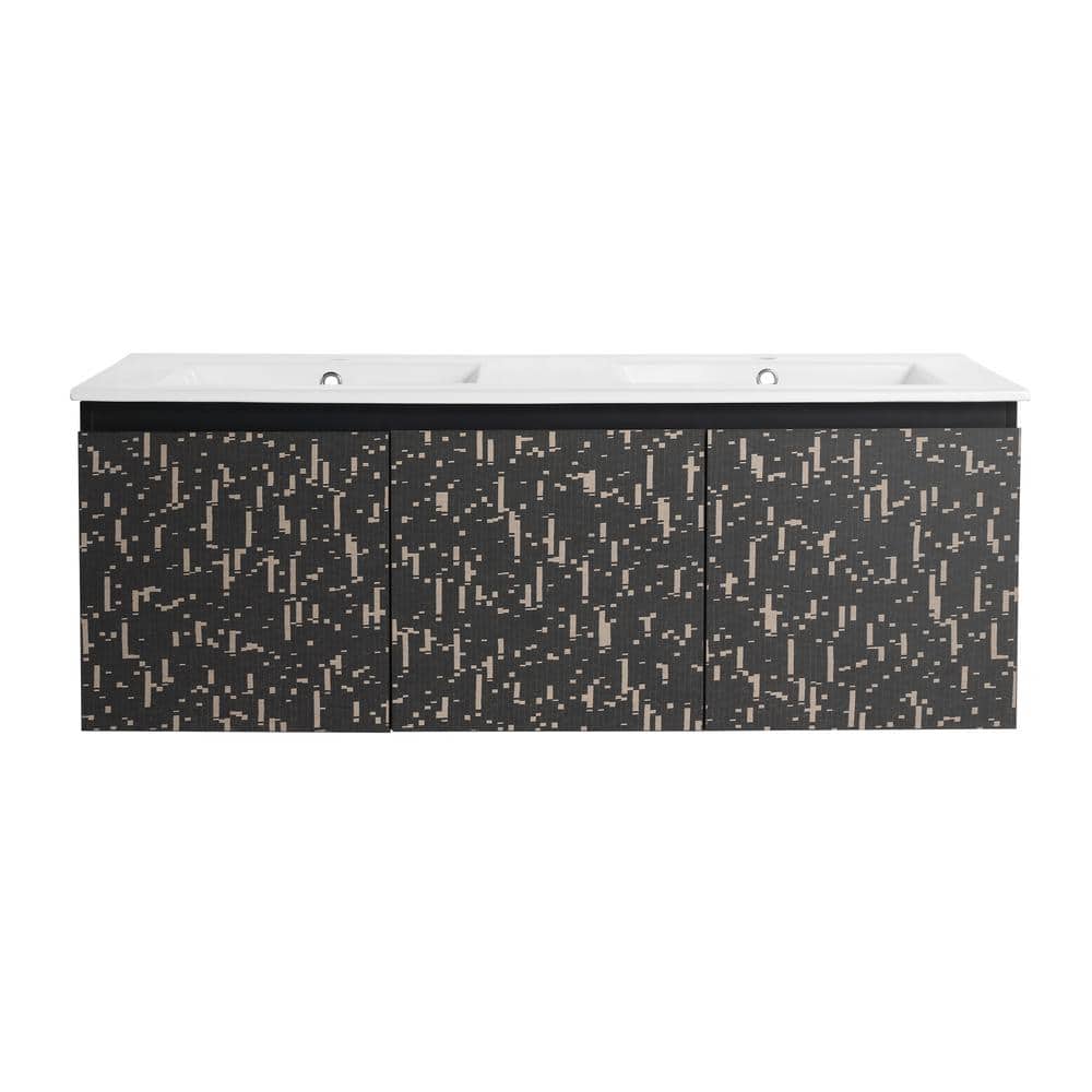 48 in. W x 18 in. D x 17 in. H Wall Mounted Bath Vanity in Black with White