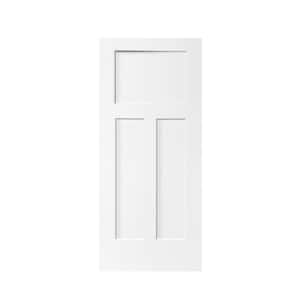 30 in. x 80 in. 3 Panel Hollow Core White Stained Composite MDF Interior Door Slab for Pocket Door