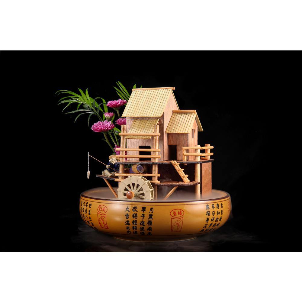 10" Bamboo House Fountain with Pump and Decorative Pot