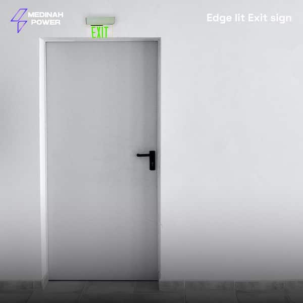 LED Emergency Edge-Lit Exit Sign, 90 Min Backup, Damp Rated, GREEN Letters, UL Listed, 120/277VAC, Acrylic Panel