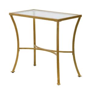 Palin 24 in. Antique Gold 24 in. High Rectangle Glass Top End Table