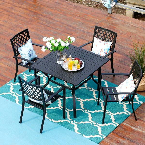 27x27 Inch Metal Foldable Patio Table - Black Square Slat Table For Outdoor Dining
