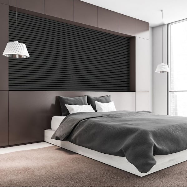 Afoxsos Matte Black Wood Slat Wall Panels 3D Acoustic Panels for
