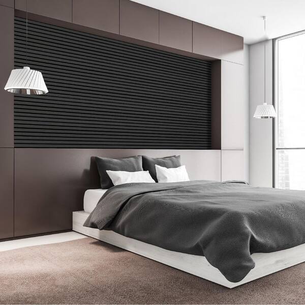 Afoxsos Matte Black Wood Slat Wall Panels 3D Acoustic Panels for