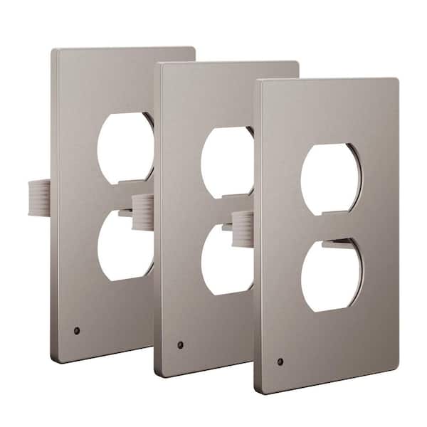 TOPGREENER 1-Gang Nickel Duplex Outlet Plastic Screwless Midsize Wall Plate with Nightlight (3-Pack)