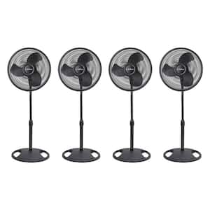 16 in. Oscillating 3 Speed Adjustable Pedestal Stand Fan in Black (4-Pack)