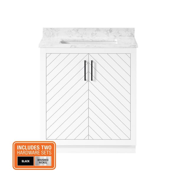 Huckleberry 36 in. Single Sink White Bath Vanity with White Engineered Marble Top (Assembled)