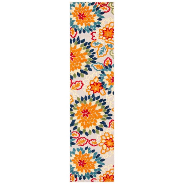 Cabana Ivory/Orange 2 ft. x 7 ft. Floral Abstract Indoor/Outdoor Runner Rug