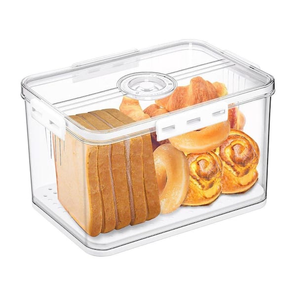 1 Piece Airtight Bread Storage Container with Time Recording Dial, Large White Bread Box Set for Kitchen Counter