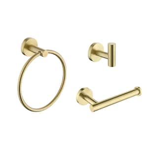 3-Piece Bath Hardware Set with Mounting Hardware, Hand Towel Holder, Towel Hooks in Brushed Gold