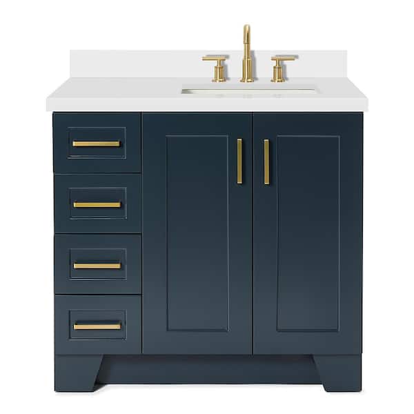 Taylor 36 in. W x 22 in. D x 36 in. H Freestanding Bath Vanity in Midnight Blue with Pure White Quartz Top