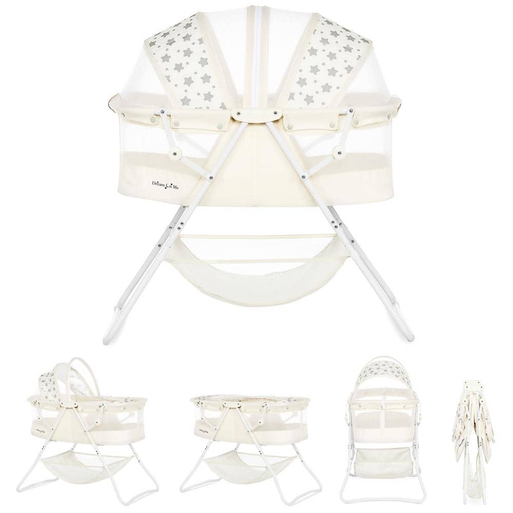 French White Lightweight Portable Baby Bassinet with Adjustable Canopy