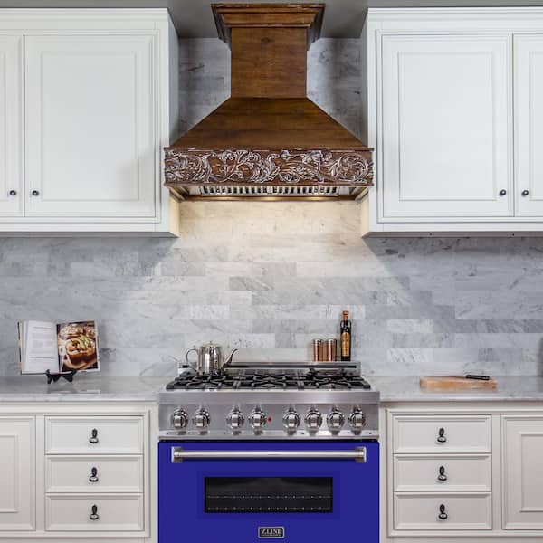 36 in. 6 Burner Dual Fuel Range with Blue Matte Door in Stainless Steel