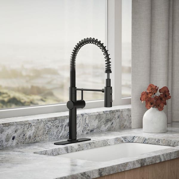 Crue Semi-Professional Single-Handle Pull-Down Sprayer Kitchen Faucet in Matte Black